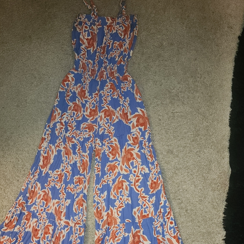 Jessica Simpson Floral Blue and Orange Jumpsuit
